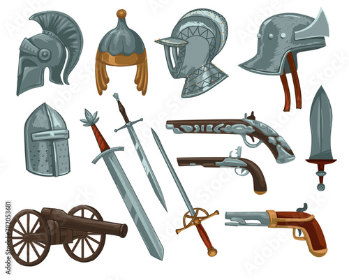 Ancient swords, weaponry and armor for knights