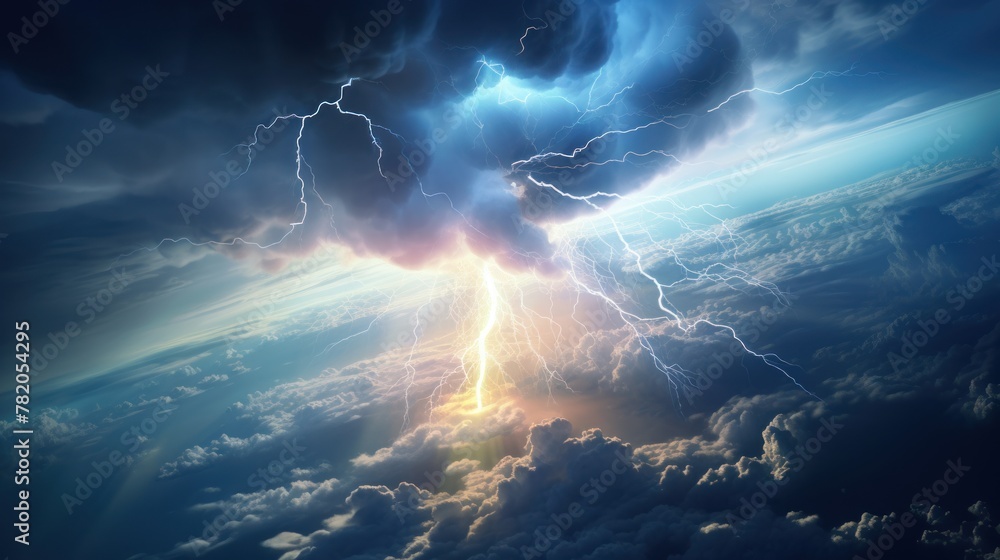 Bright lightning strike in a thunderstorm at night. Bright lightning strike in a thunderstorm at night.