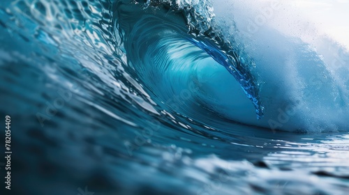 Beautiful blue wave in tropical ocean. Turquoise wave barrel crashing in sea. Close up.Sun ocean wave blue clouds happy splash. waves in the ocean
 photo