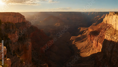 The Grand Canyon is a gorge of steep slopes in the state of Arizona, USA. landscape panoramic view at sunset.
