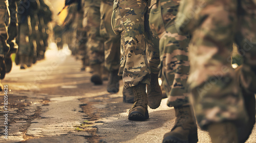 Army military soldiers marching in a parade outdoors photo