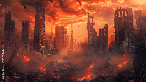 An image representing a destroyed city in a fire storm