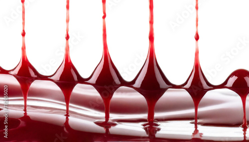 Blood flows from top in one line on white isolated background.