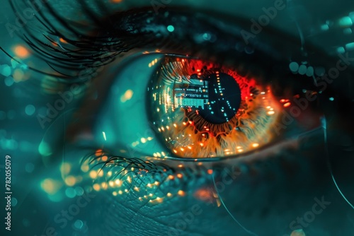 the human eye in front of a computer screen #782055079
