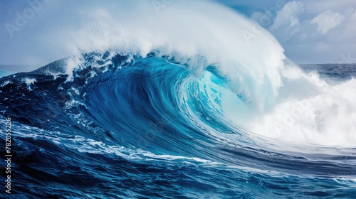 Beautiful blue wave in tropical ocean. Turquoise wave barrel crashing in sea. Close up.Sun ocean wave blue clouds happy splash. waves in the ocean
