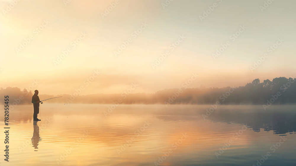 Tranquil Fishing in Misty Dawn