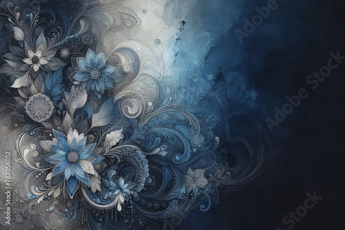 Blauer, floraler Hintergrund mit Licht, copy space