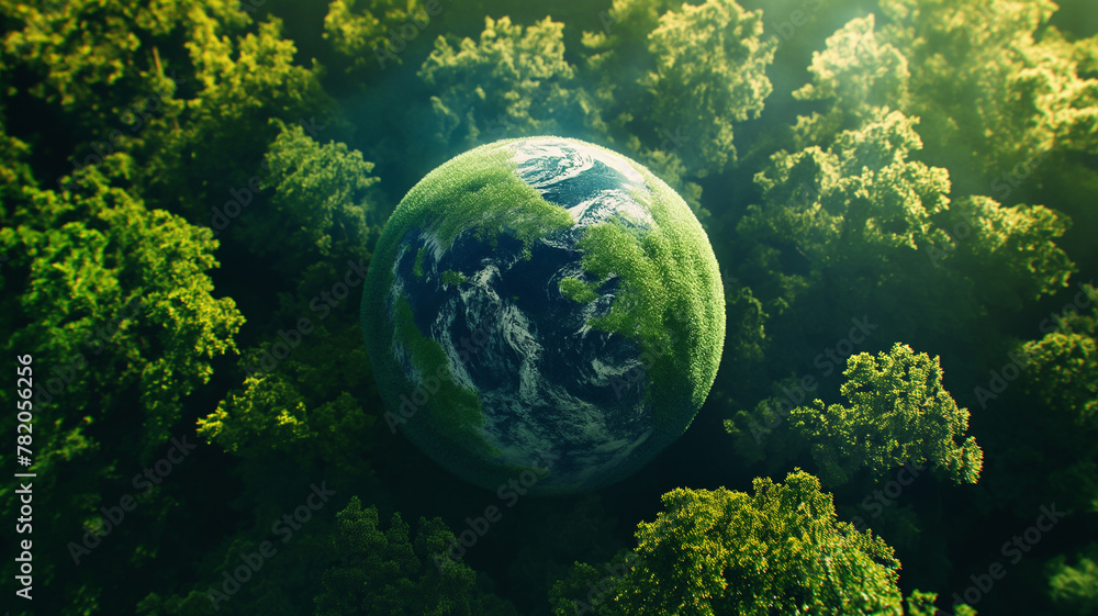 World Environment Day. Looped rotating planet Earth in a green forest. World Environment Day. Looped rotating planet Earth in a green forest.