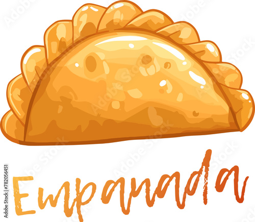 Cartoon vector illustration of a delicious empanada. Delightful vector illustration of a flat design empanada, a popular fried pastry with savory fillings. A traditional meal in many Latin American