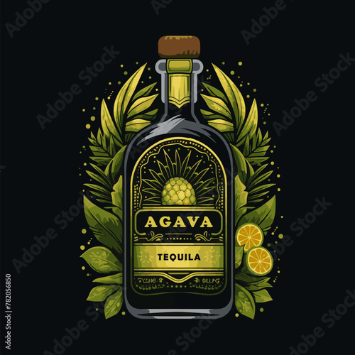 Agave tequila on black background vector logo. Perfect for social media posts, advertisements, and blog articles about tequila, agave spirits, Mexican drinks, and cocktails.