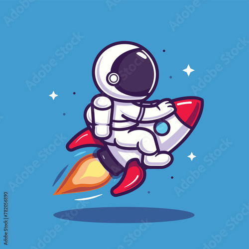 Astronaut on rocket flying in space cartoon illustration