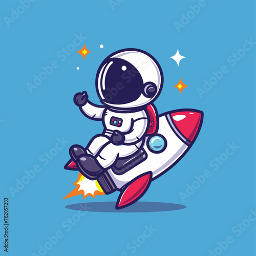 Astronaut on rocket flying in space cartoon illustration © umut hasanoglu