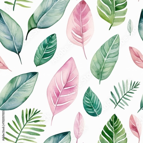 Elegant floral seamless pattern of watercolor palm leaf on white background