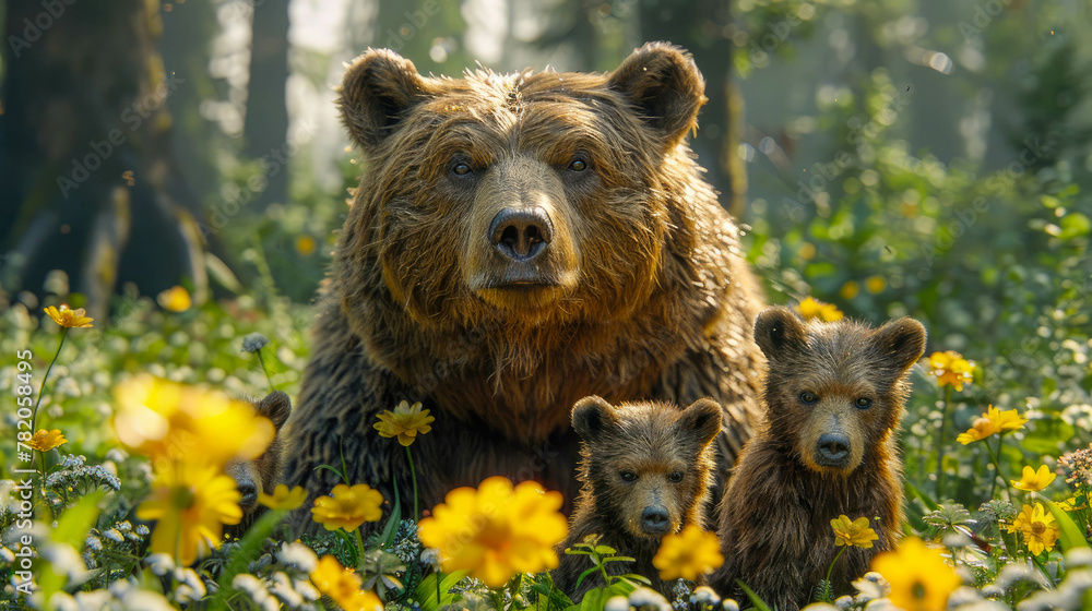 Fototapeta premium Brown bear family in the summer forest