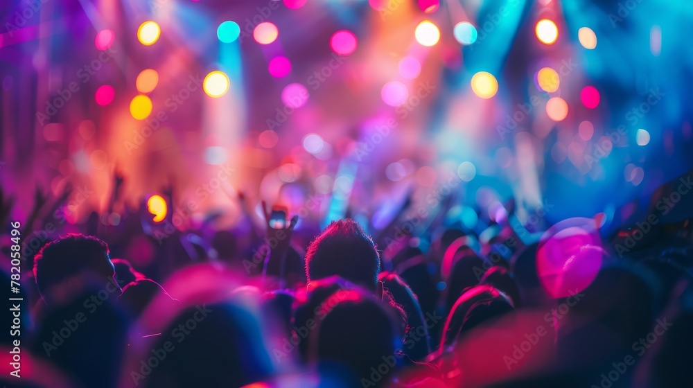 A large crowd of people gathered at a concert, faces lit up with joy as they enjoy the music and energy of the event