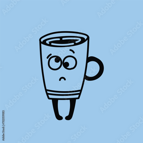 Retro doodle funny character poster. Vintage drink vector illustration. Latte, cappuccino, coffee cup mascot. Nostalgia 60, 70s, 80s. Print for cafe