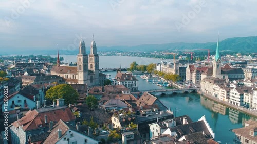 Aerial view of Zurich, Switzerland. Drone shot