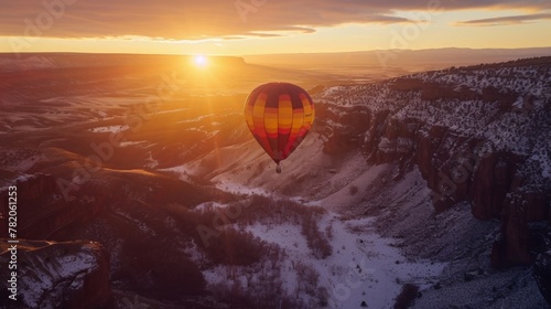 Hot balloon flying in air in Grand Canyon. © rabbit75_fot