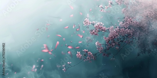 Minimalist Abstract Cherry Blossom Background with Foggy Wind, Presented in 3D AI Image © dekreatif