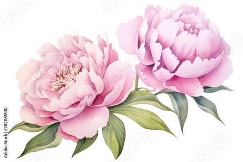 Watercolor peony flowers on white background  light pink