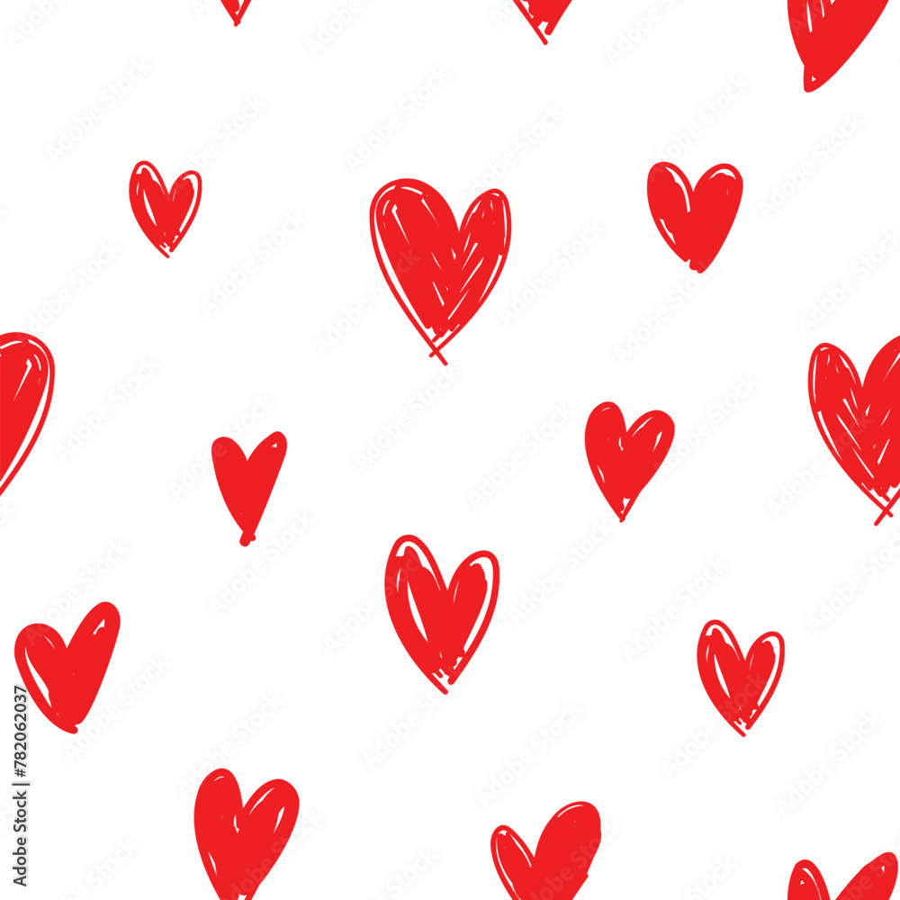 Hand drawn Red Heart background seamless pattern vector