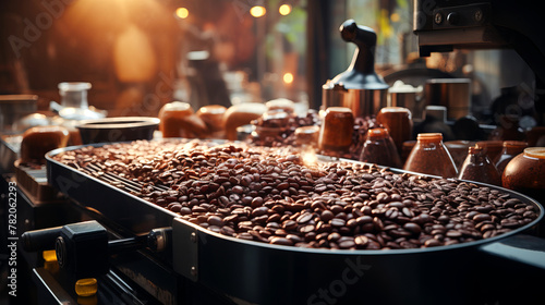 Coffee Roasting Process: Behind-the-scenes of coffee bean roasting. © tynza