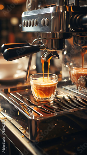 Espresso Shot and Machine  espresso shot being pulled into a cup.