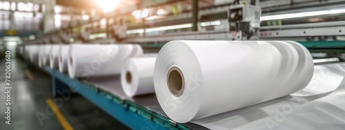 Paper production in a modern factory, depicting the transformation of raw materials into paper products - Concept of innovative manufacturing technologies in the paper industry 