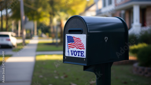 Close-up view of vote sign on a mailbox in a voting season