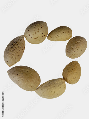 almonds are peeled and unpeeled isolated on white background without a shadow close up. Top view