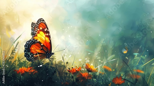 Vibrant Abstract Nature Scene with Butterfly Generative AI © Alexander