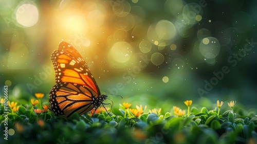 Vibrant Spring or Summer Nature Scene with Butterfly Generative AI © Alexander