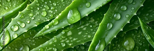 Closeup view of aloe vera plant leaves in field.