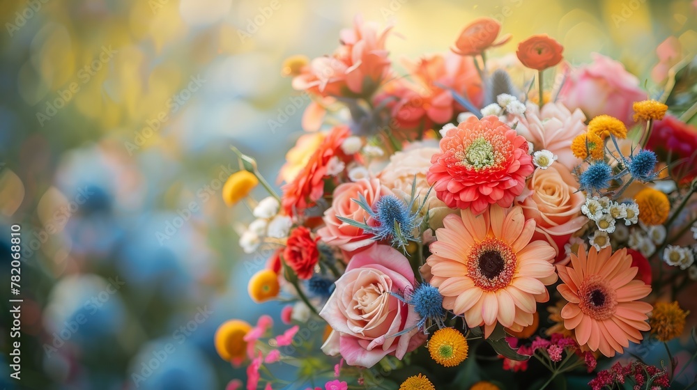 Vibrant Close-up of Summer Floral Bouquet Generative AI