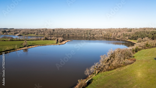 Lac du Jaunay aerial view by drone at Chapelle-Hermier, France