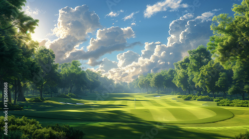 Scenic Golf Course with Lush Fairway and Blue Sky
