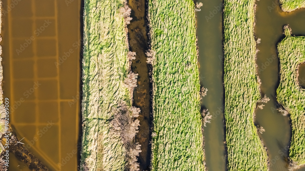 drone view of the salt marshes of Ile d Olonne, Vendee, France