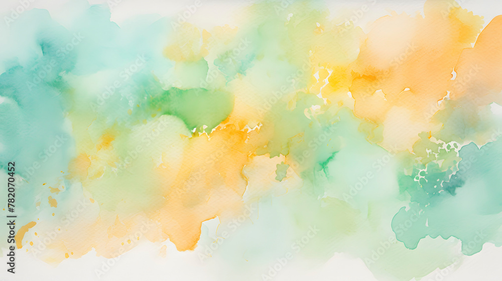 Artistic orange and green watercolor paint abstract graphic poster web page PPT background