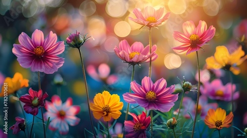 Captivating Cosmos Flower Blooming in Vibrant Garden Generative AI