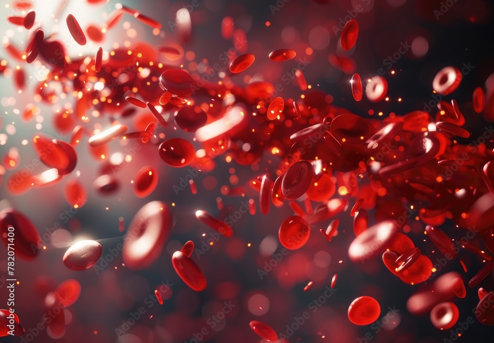 Clusters of red blood cells with a glowing effect against a dark background, symbolizing the vitality of the human bloodstream.