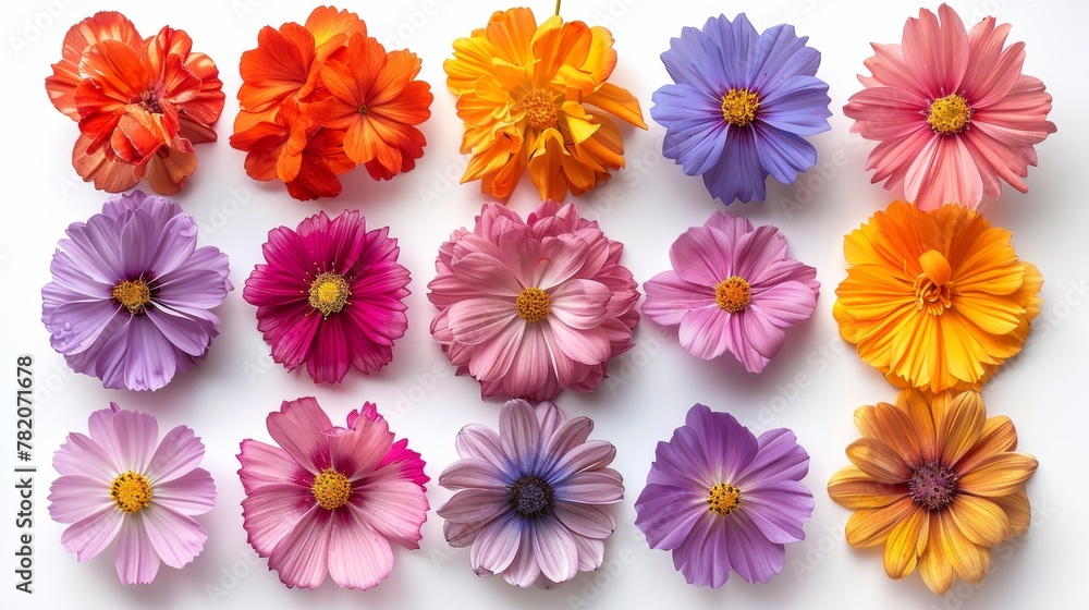 Colorful Fresh Flowers Arranged in a Flat Lay Generative AI