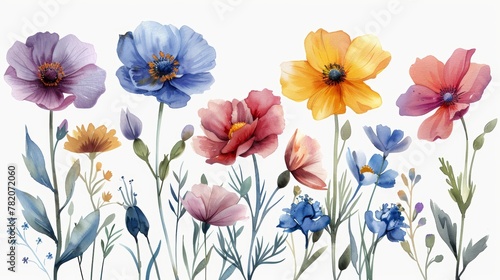 Vibrant Watercolor Floral Illustration Set Generative AI © Alexander