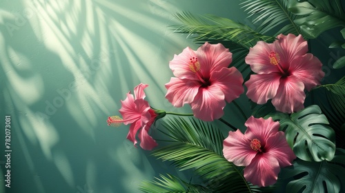 Summer Tropical Paradise with Hibiscus Blooms Generative AI