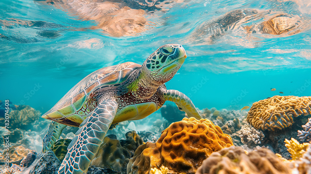 Obraz premium Turtle swimming underwater