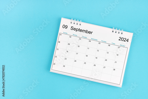 September 2024, Monthly desk calendar for 2024 year on blue background.
