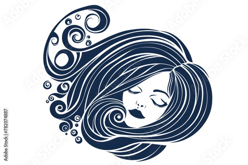 black and white vector illustration of a young female with long hair