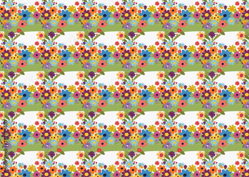 Seamless pattern with colorful flowers on white background. Vector illustration. photo