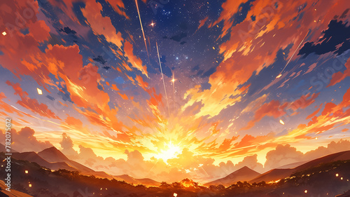 Hand drawn cartoon beautiful starry sky cartoon illustration  © YU