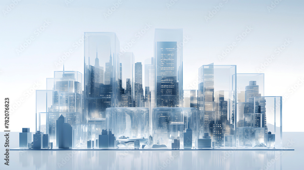 Fototapeta premium Digital future blue city scene graphics poster web page PPT background