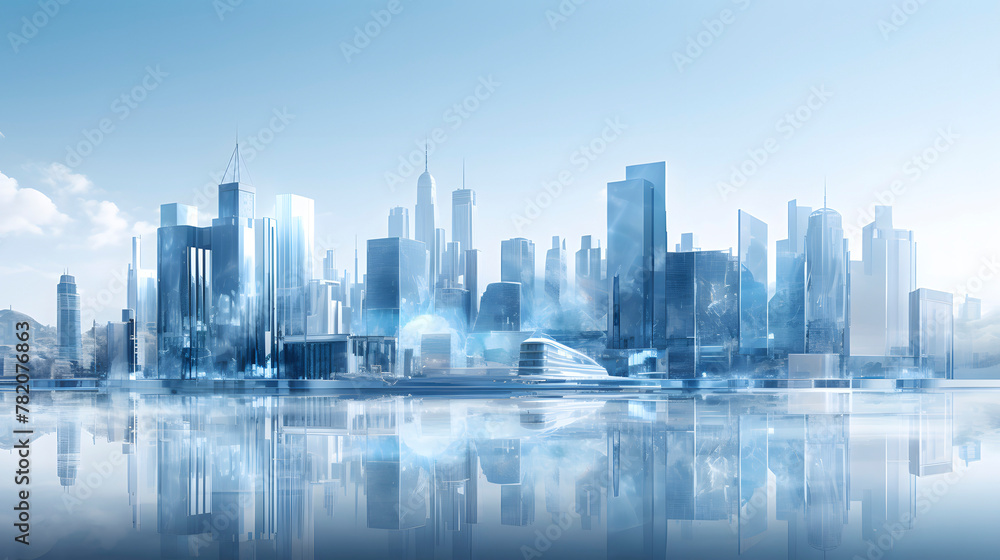 Fototapeta premium Digital future blue city scene graphics poster web page PPT background